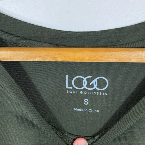 LOGO By Lori Goldstein Green Knit Top With Tiered Asymmetric Hem - Picture 7 of 8